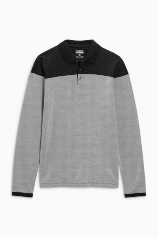 Grey/Black Long Sleeve Block Premium Polo